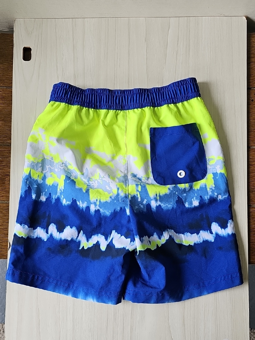 Boys Neon Lime & Blue Swim Trunks - Picture 4 of 5